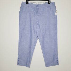Talbots Pants Perfect Crop Size Petite 10 Blue Casual Flat Front Nautical Easy